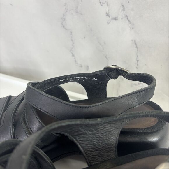 Dansko Lolita Sandal Leather Womens 36 6 Blk Slingback Strappy Rocker Block Heel - Picture 6 of 16